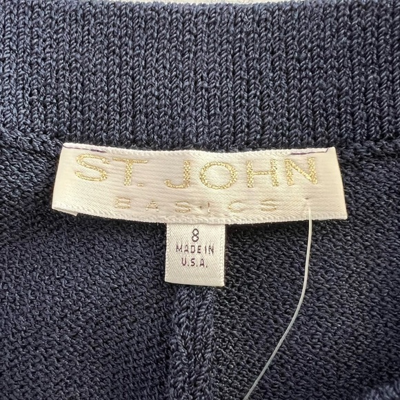 St John Basics Wool Knit Wide Leg Pants Navy Size 8 NEW - Picture 6 of 12